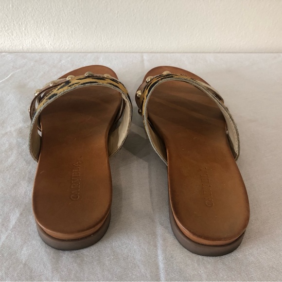 Carvela by Kurt Geiger Antigua Triple Strap Sandals Gold Cheetah - Picture 3 of 5